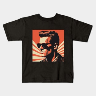 Vector Vintage Red Illustration – 1950s Gentleman with Dark Shades and Fashionable Hairstyle Amid Vintage Sunbeams. Kids T-Shirt